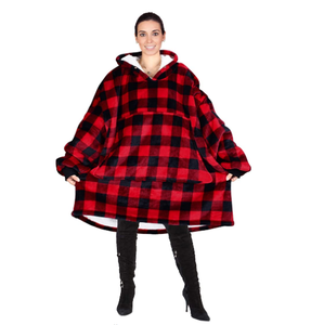 Felpa con Cappuccio Personalizzabile Taglie Forti, in Pile Caldo e Pesante, a Quadri, con Maniche Utilizzabili come Coperta TV - Product Image 2
