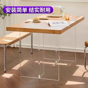 Mesa de comedor de madera de pino con patas de acrílico, estilo minimalista para el hogar u oficina - Product Image 5