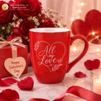 Tasse à café en grès durable RAYLON 330 ml, motif marbre rouge et blanc, cadeau romantique pour la Saint-Valentin, compatible micro-ondes, ensemble pour amoureux