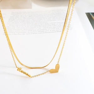 Collar con Colgante de Corazón de Doble Capa en Acero Inoxidable Chapado en Oro de 18K para Mujer, Cadena de Eslabones, Joyería para Clavícula - Product Image 5