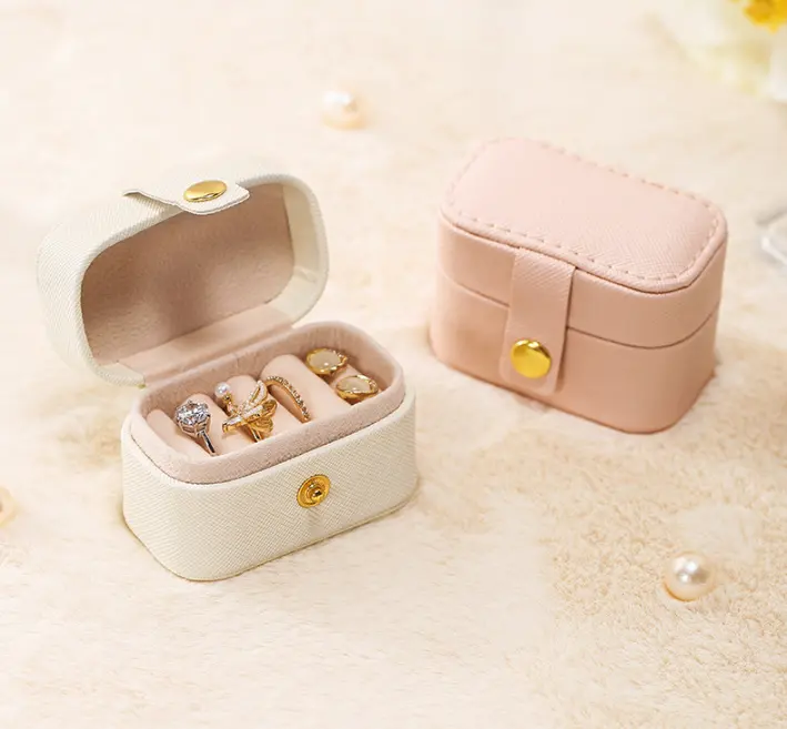Mini organizador de viagens e negócios, caixa pequena portátil para joias com couro PU e material de veludo