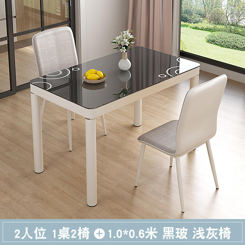 1.0*0.6 black glass 2 gray soft chairs