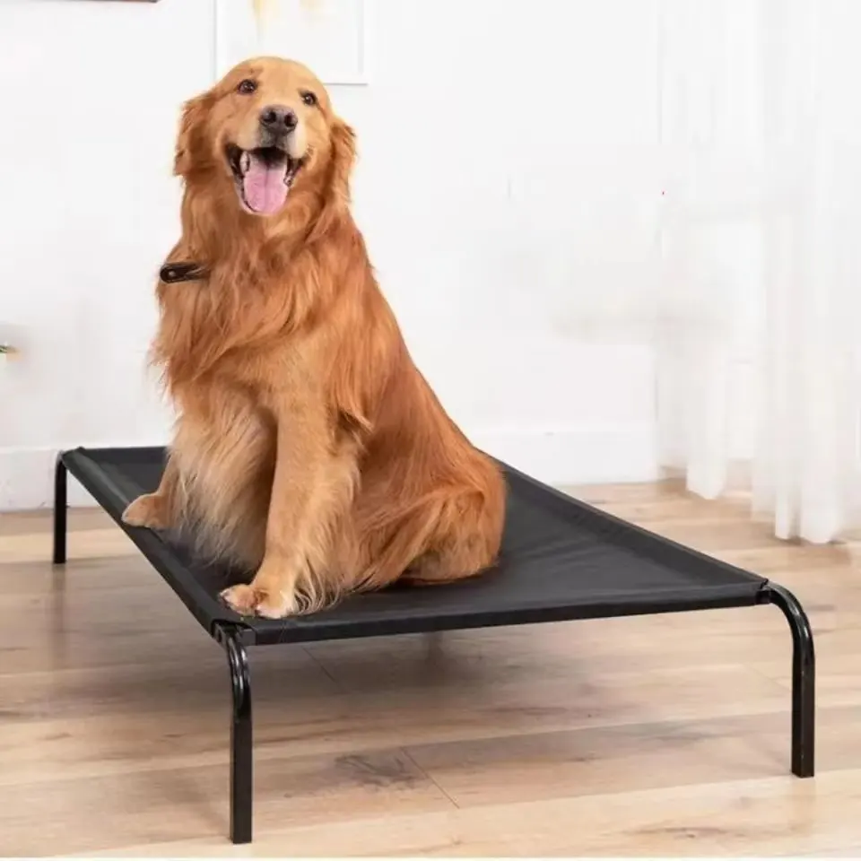 Cama plegable rectangular de metal para perro, cama portátil de malla transpirable, de lujo, elevada, para mascota