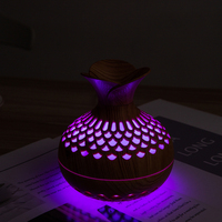 Diffuseur d'Arômes Humidificateur USB 300ML, Vase à Fleurs, Ultrasonique, Purificateur d'Air, Grain de Bois, Atomiseur d'Huiles Essentielles pour Voiture