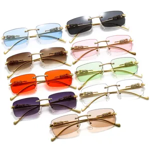 2021 New Trendy Fashion Eyewear Square Metal Baroque style frameless sun glasses ocean colorful face lifting sunglasses