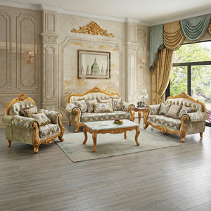 Ensemble de canapés en velours de style royal européen avec table basse et chaises, dossier capitonné, meubles de salon rembourrés - Product Image 1