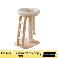 Arbre à chat en bois massif pour petit appartement, plateforme multi-niveaux, griffoir, lit pour chat, tout-en-un, style épuré, adapté à toutes les saisons