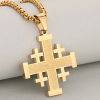 Collier Pendentif Croix de Croisier de Jérusalem Classique Or Argent Acier Inoxydable Étanche Bijou Religieux Prière Biblique pour Croyants