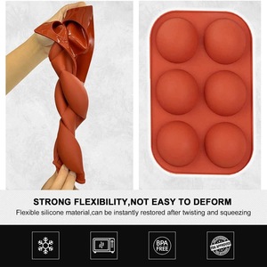 Silicone Chocolate Mold 6-Cavity Hemisphere DIY Cake Molding Tool Baking Utensils Red - Product Image 3
