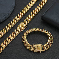 Collier chaîne rempli en or cubain en acier inoxydable pour hommes, vente en gros, collier chaîne cubain Miami en or 18 carats