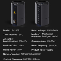 2025 nouveauté humidificateur d'air intelligent à ultrasons portable pour grandes pièces conception à faible bruit pour usage domestique 1 an