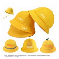 Topi Nelayan Anak Motif Garis Kartun Kuning 100% Katun - Pelindung Matahari Musim Semi/Panas