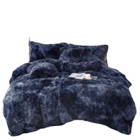 American Style Tie Dyed Navy Blue Microfiber Fleece Bed Cover Set