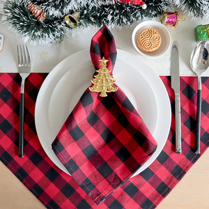Serviettes en coton à carreaux de Noël, carrées, 100% coton, lavables en machine, linge de table pour la maison, motif rouge et noir - Product Image 2