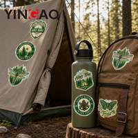 Autocollant Holographique Personnalisé Découpé sur Mesure, Motif Forêt Pin Nature Arc-en-ciel, Vinyle Imperméable et Résistant aux Rayures pour Équipement de Camping