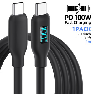 สายชาร์จเร็ว USB-C to USB-C กำลังไฟ 100W PD พร้อมหน้าจอ LED แสดงผล วัสดุซิลิโคน ตัวนำทองแดงแท้ ได้รับการรับรองมาตรฐาน CE สำหรับ<span class=keywords><strong>โทรศัพท์</strong></span>มือถือ ขายดี - Product Image 1