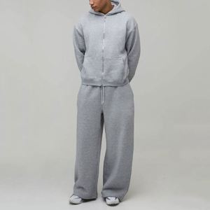 Peacock Green Winter Hooded <b>Printed</b> Zip <b>Hoodie</b> Wide Leg Sweatpants 100% Cotton Custom Men Two Piece Sweatsuit - Product Image 4