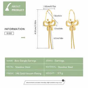 Pendientes de gancho con borlas de lazo de acero inoxidable chapados al vacío en oro de 14K - Product Image 2