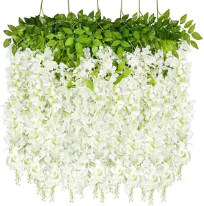 Artificial Wisteria Hanging Flowers Garland Artificial Wisteria Lush Long Silk Flower Vines with White Semi-Sheer for Wedding