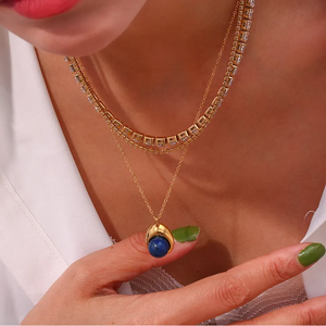 Joyería de moda, collares de circonia cúbica completa, collar de clavícula de cadena de tenis de cristal de acero inoxidable chapado en oro de 18 quilates - Product Image 4