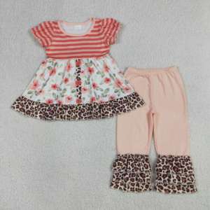 GSSO2349 RTS Conjunto de verano para niña pequeña con bordado de helado de rayas rosas, ropa infantil al por mayor, conjunto de manga voladora para niña - Product Image 4