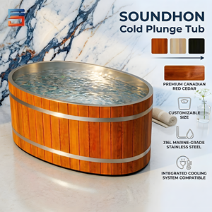 Baignoire ovale Soundhon pour bain froid, <span class=keywords><strong>en</strong></span> acier inoxydable et <span class=keywords><strong>bois</strong></span> de cèdre rouge, baril de récupération polaire, baignoire de récupération par le froid - Product Image 6