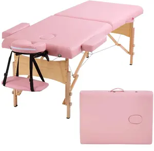 나무 마사지 테이블 & 침대 뷰티 살롱 스파 핑크 래쉬 침대 접이식 테이블 페이셜 휴대용 마사지 침대