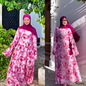 ชุดอาบายะพิมพ์ลายดอกไม้สีชมพูใหม่ประจำฤดูใบไม้ผลิ/ฤดูร้อนปี 2026 ชุดเดรสผู้หญิงมุสลิมลายดอกไม้สีตามสั่ง - Product Image 4