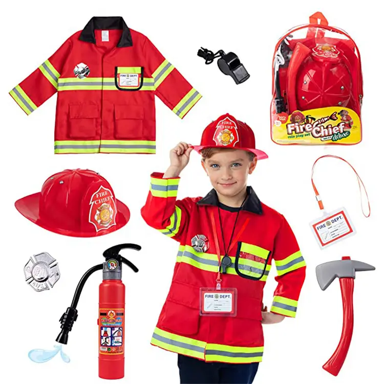 Full set backpack packing firefighting helmet toys red color fireman plastic toy for school