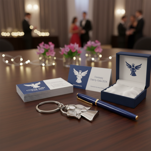 Portachiavi Personalizzato con Logo, Angelo con Aureola e Cuore in Metallo e Gomma - Product Image 3