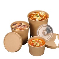 Gobelet à soupe jetable en papier kraft, anti-fuite, pour soupe chaude à emporter, avec couvercle en papier, logo personnalisé