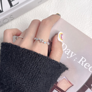 Anelli Regolabili per Donne con CZ Colorati <span class=keywords><strong>Luna</strong></span> e Stella, Placcati in Oro Bianco 18K, Anello Celestiale Arcobaleno - Product Image 2