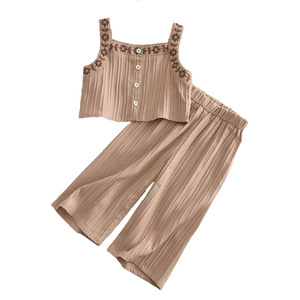 बच्चों की लड़कियों के कपड़े पहने शीर्ष + पैंट 2pcs सूट टॉडलर कढ़ाई फूलों की पोशाक 2025 गर्मियों के बच्चों के कपड़े - Product Image 5