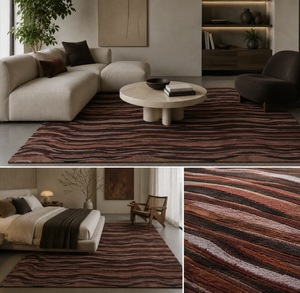 Tapis moderne de couleur unie, lavable, à poils longs, antibactérien, rectangulaire, en laine tuftée, avec envers antidérapant en latex, pour salon - Product Image 3