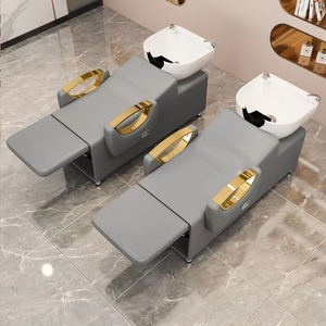 Schwarzes Leder-<span class=keywords><strong>Shampoo</strong></span>-Bett mit Keramikbecken, Höhenverstellbar, Modernes Design, Wasserdicht, Langlebig, Umweltfreundlich für Friseursalons - Product Image 2