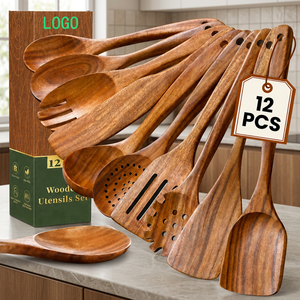 Ensemble d'ustensiles en bois 12 pièces, résistants aux aliments, antiadhésifs, résistants aux hautes températures, légers, lavage à la main uniquement, outils de cuisine - Product Image 2