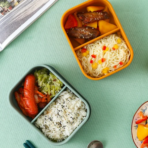 Diskon besar 2 kompartemen wadah makanan silikon kotak Bento silikon kualitas makanan mudah dibersihkan kotak penyimpanan makanan silikon - Product Image 2