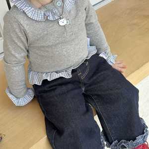 Girls Casual Spring Outfit Long Sleeve T-Shirt And Jeans Set Cotton Solid Color For Baby Girls - Product Image 4