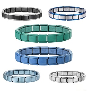 สร้อยข้อมือแฟชั่นขายส่ง สีสันสดใส รูปทรงสี่เหลี่ยม แบบอิตาเลียน ขนาด 9 มม. สแตนเลสชุบแพลตตินั่ม สำหรับคริสเตียน DIY - Product Image 1