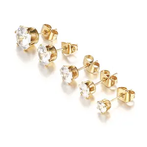 Gold Plated stainless steel cz earrings stud
