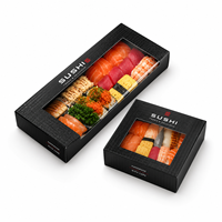 Boîte alimentaire jetable noire personnalisée en gros, en carton recyclé, pour sushis et plats à emporter