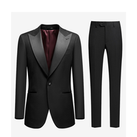 Costume de mariage en satin noir pour homme, 2 pièces, veste à 1 bouton, col à revers pointu, poches à rabat, pantalon