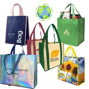 Borsa tote shopping non tessuta in tessuto laminato tnt pp impermeabile riutilizzabile per alimenti al dettaglio