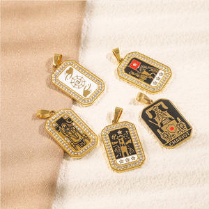 ステンレス製長方形ヴィンテージタロットペンダントパームムーンタグラインストーンチャームDIYジュエリーアクセサリー卸売 - Product Image 4