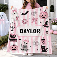 Couverture rose personnalisée pour Halloween, motif fantôme Kawaii, en polaire douce et flanelle, cadeau confortable pour filles, enfants et femmes