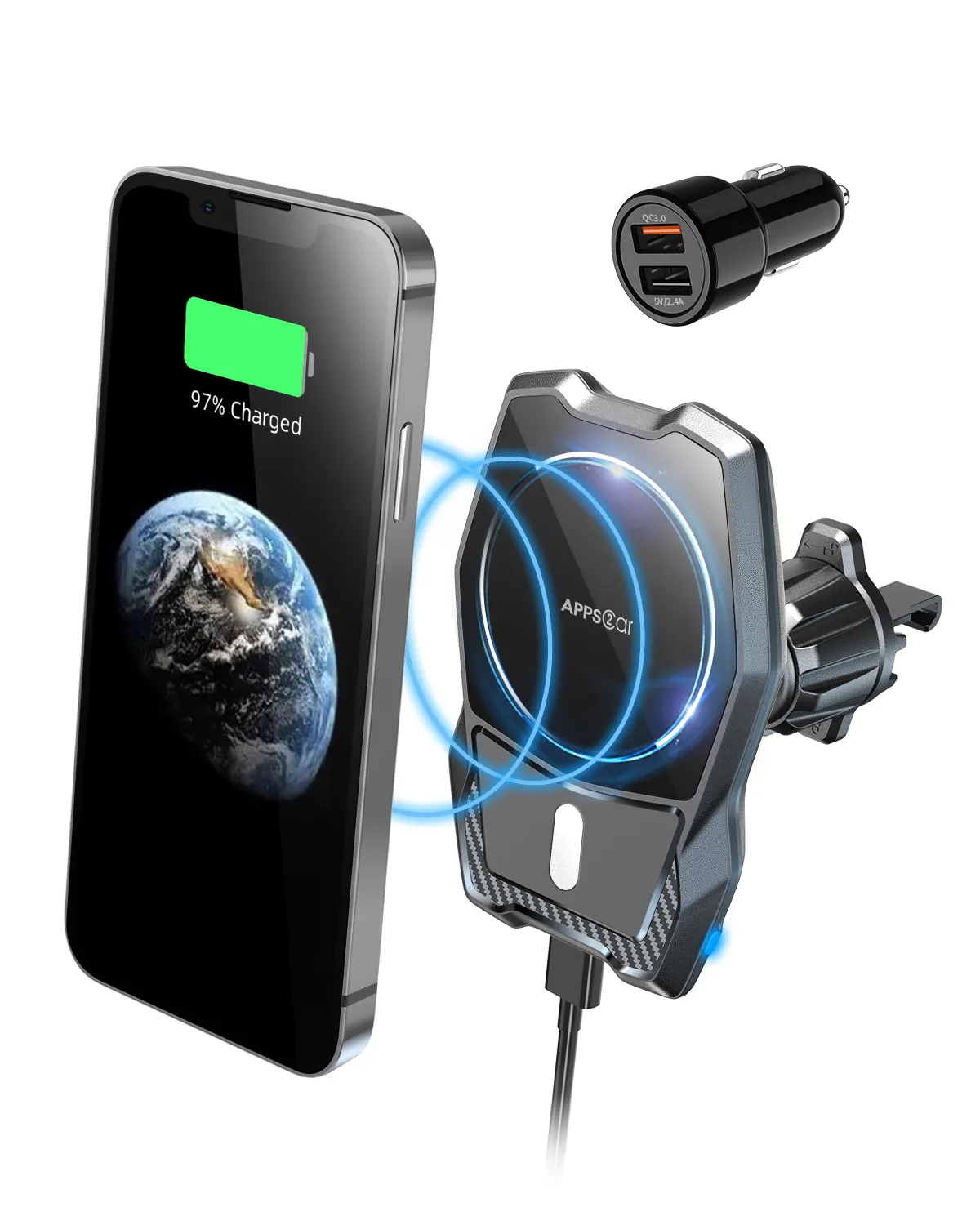 NEW 15W Fast Charge Mobile Phone Mount Wireless Charger