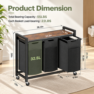 Cesto de Ropa Moderno de Bambú con Estante y 3 Bolsas de Forro Extraíbles para Dormitorio y Baño - Product Image 2
