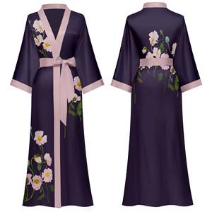 Prêt à expédier nouveau marine Satin surdimensionné pyjamas chemise de nuit <span class=keywords><strong>pour</strong></span> les femmes mince longue nuit Robe printemps automne maison vêtements taille unique - Product Image 4