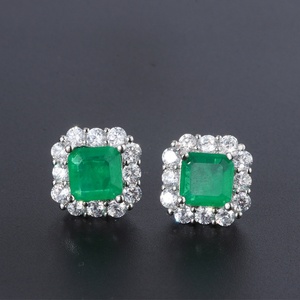 Fashion Jewelry Eco-friendly Copper Silver Plated Square Bezel Green Zircon Geometric Halo <b>Stud</b> Earrings for Women - Product Image 4