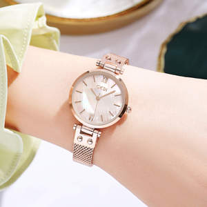 Nouvelle montre pour femme au style artistique, avec cadran compact en nacre de luxe léger, bracelet en maille d'acier inoxydable étanche - Product Image 3